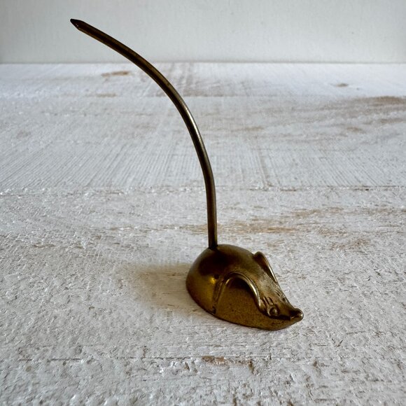 Miniature Brass Mouse Figurine with Long Metal Tail - Picture 1 of 9
